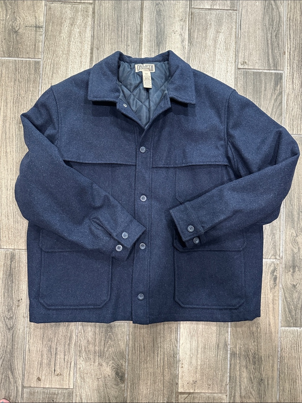 Duluth Trading Co heavy wool Quilted-Lined Shirt Jacket navy blue men’s size 2XL